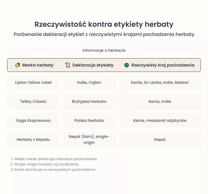 Zestawienie różnic: etykieta herbaty vs jej rzeczywiste pochodzenie