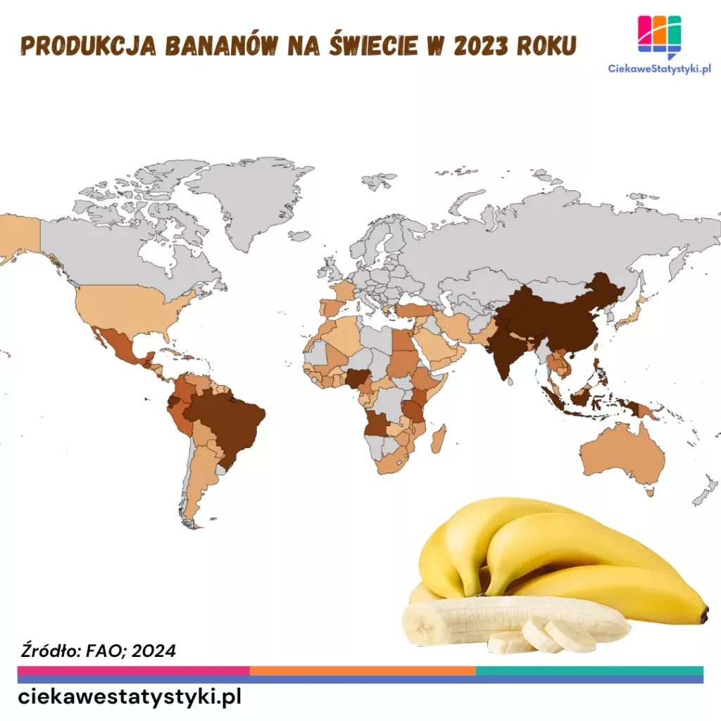 Produkcja bananów na świecie Produkcja bananów na świecie przedstawiona na mapie (dane FAO)