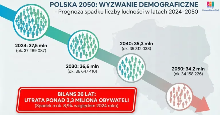Prognoza spadku ludności w Polsce na podstawie danych GUS